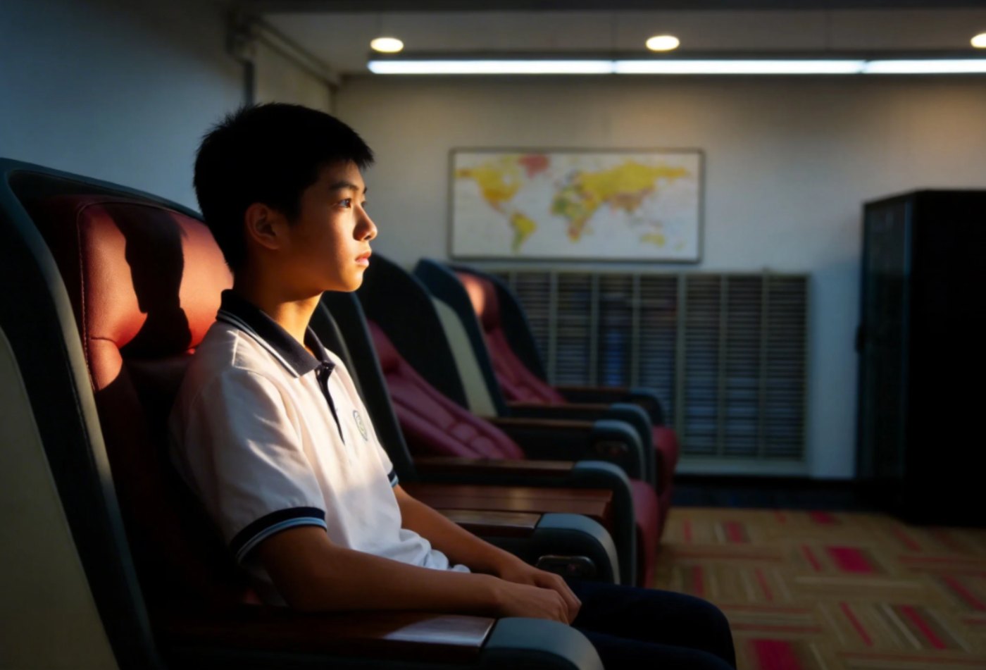 学生在AI脑波英语学习舱中专注体验